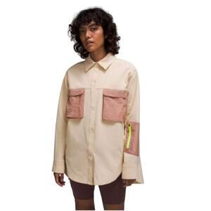 Lululemon Women's Grid‎ Fleece Hiking Overshirt Prosecco Pink Clay Size 12